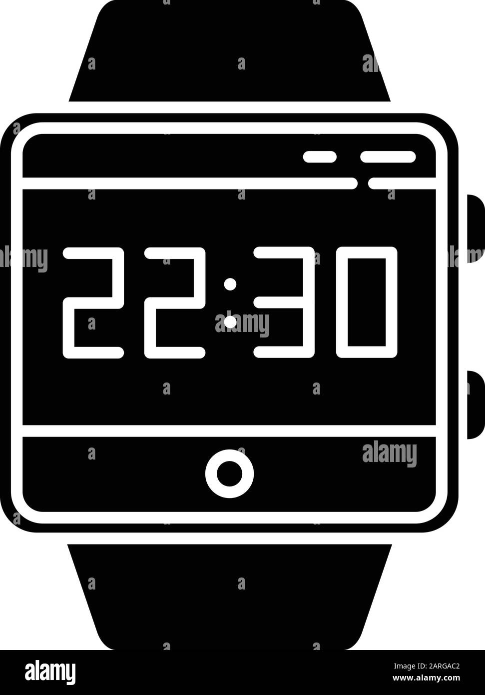 Current time smartwatch function glyph icon. Silhouette symbol. Fitness wristband. Clock, time measurement. Hours, minutes and seconds counting. Negat Stock Vector