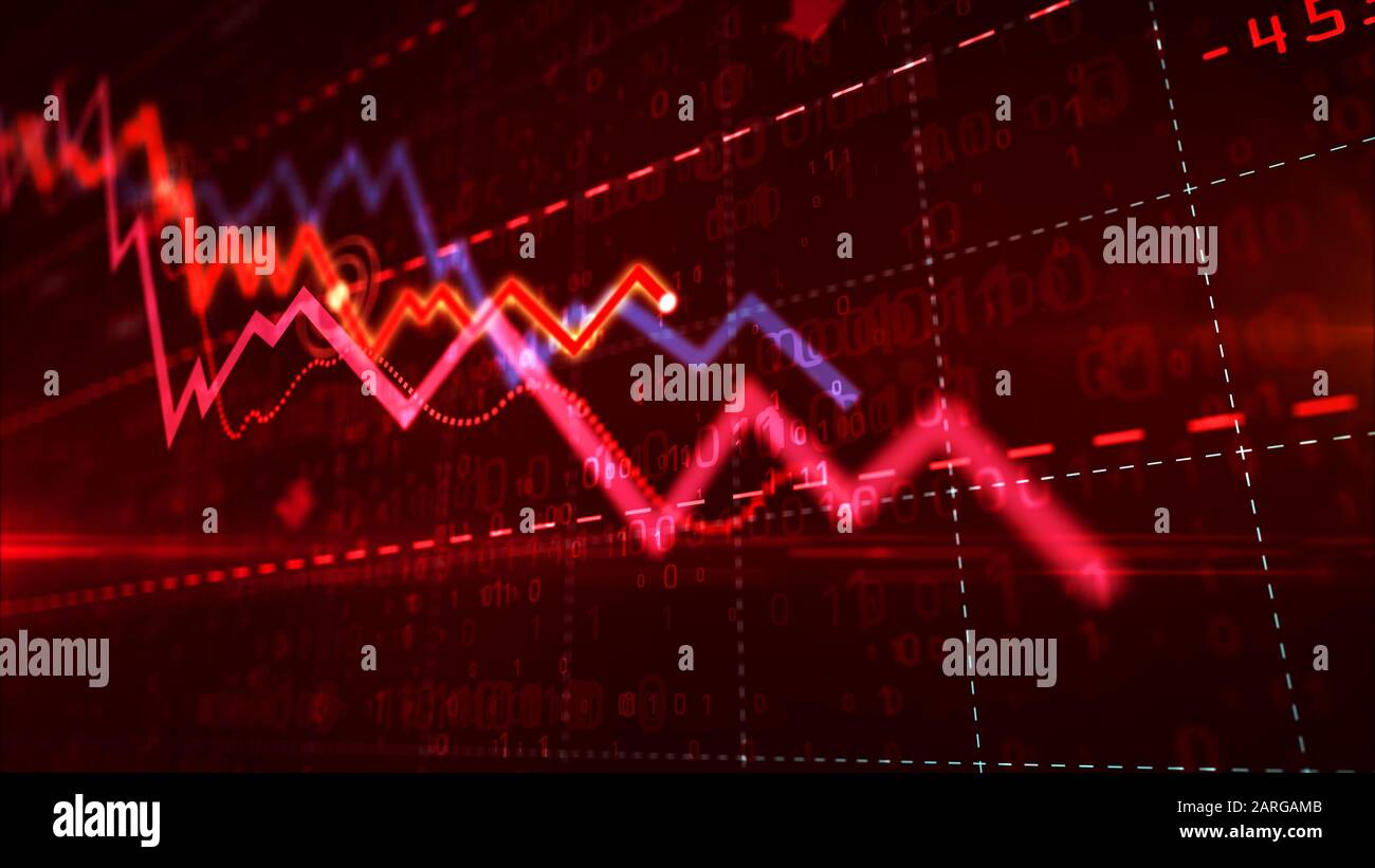 Stock markets down chart on grid background. Abstract concept of