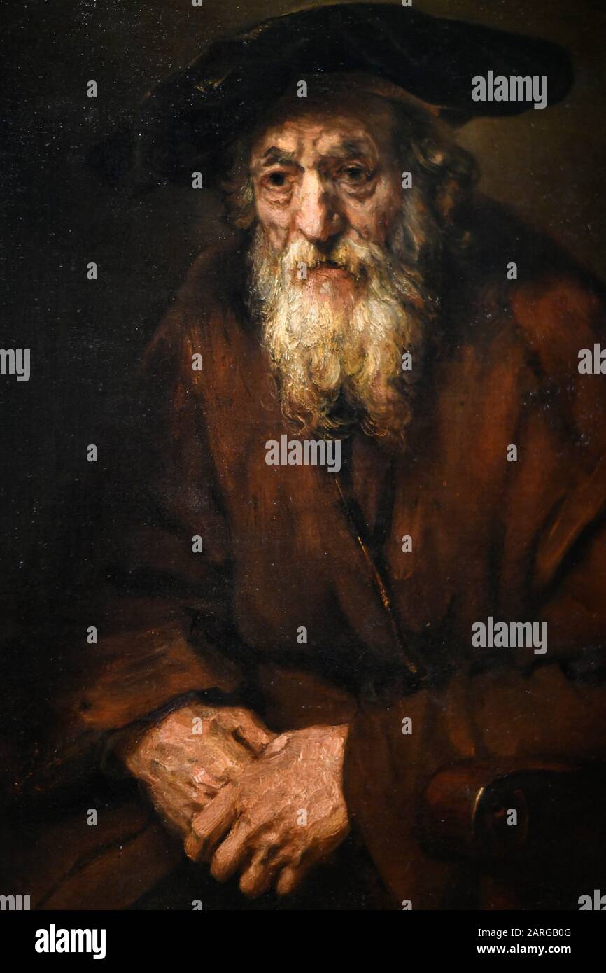 Portrait of an Old Jew, 1654, painting by Rembrand, Hermitage museum,St Petersburg Russia, Europe. Stock Photo