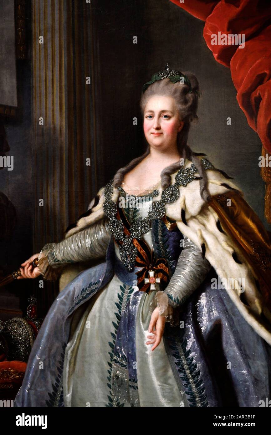 Portrait of Empress Catherine the Great, 1780, oil on canvas,painting by Fyodor Rokotov, Hermitage museum,St Petersburg Russia, Europe. Stock Photo