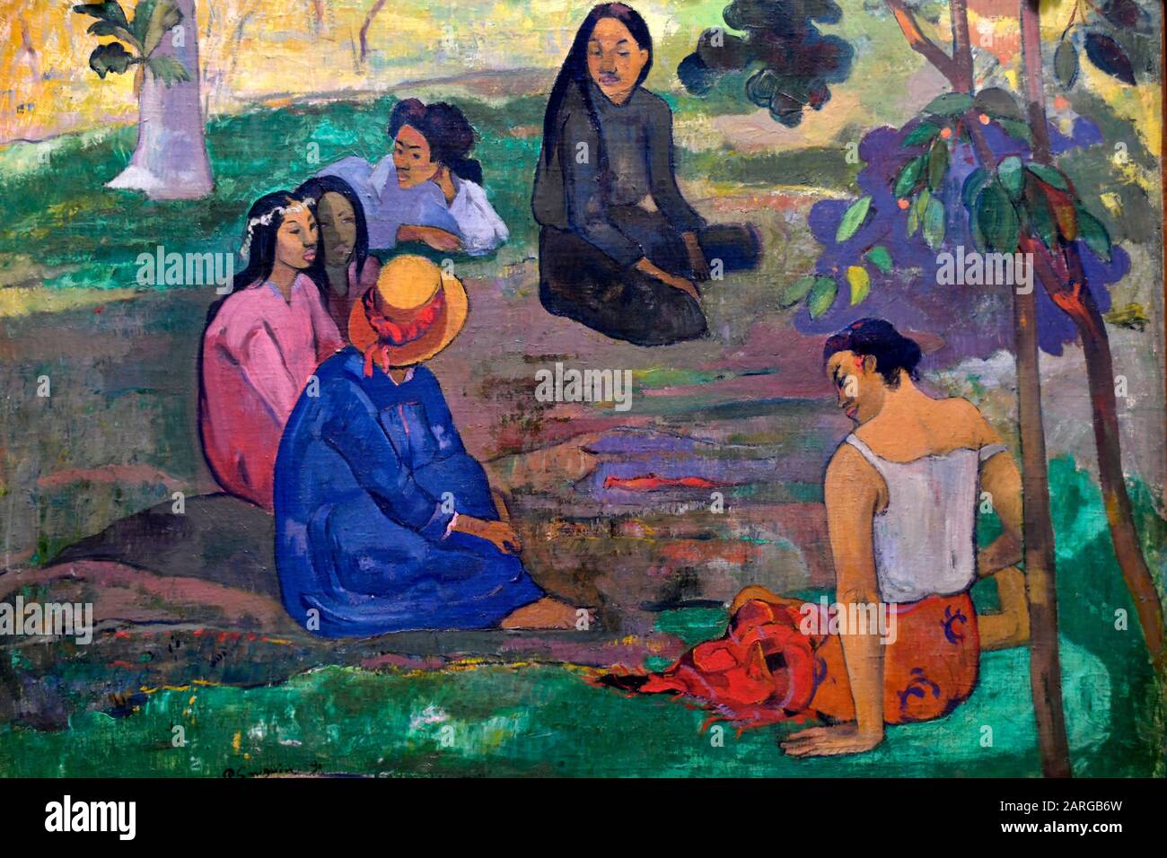 Les Potins, the Gossip, 1891, painting by Paul Gauguin,Hermitage museum,St Petersburg Russia, Europe. Stock Photo