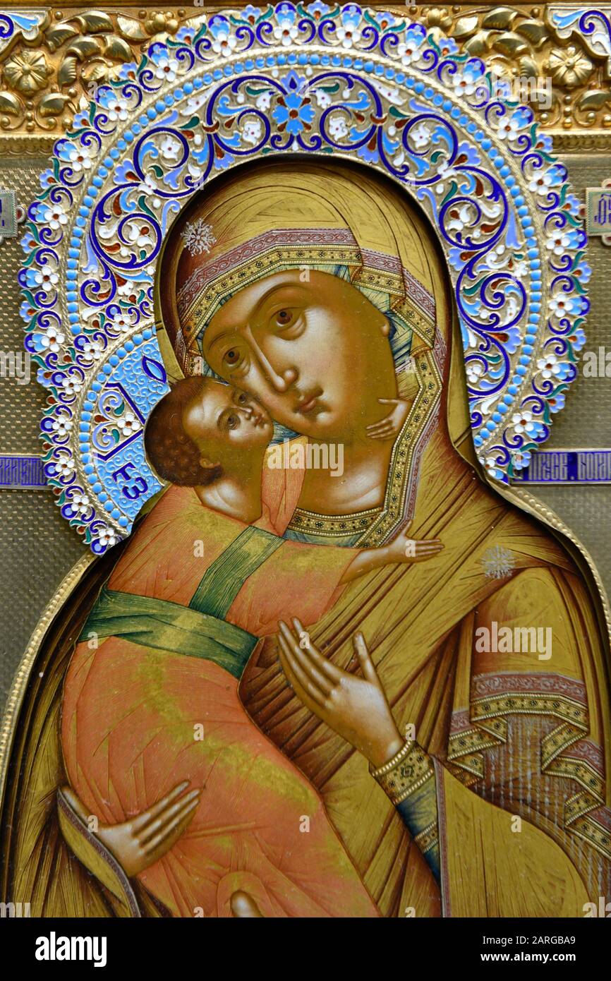 Orthodox icon. Virgin and child,St Petersburg Russia. Stock Photo