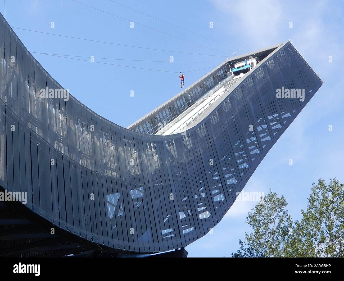 Olympic Ski Jump Used As Zipline In Summer Lillehammer Norway Stock Photo Alamy