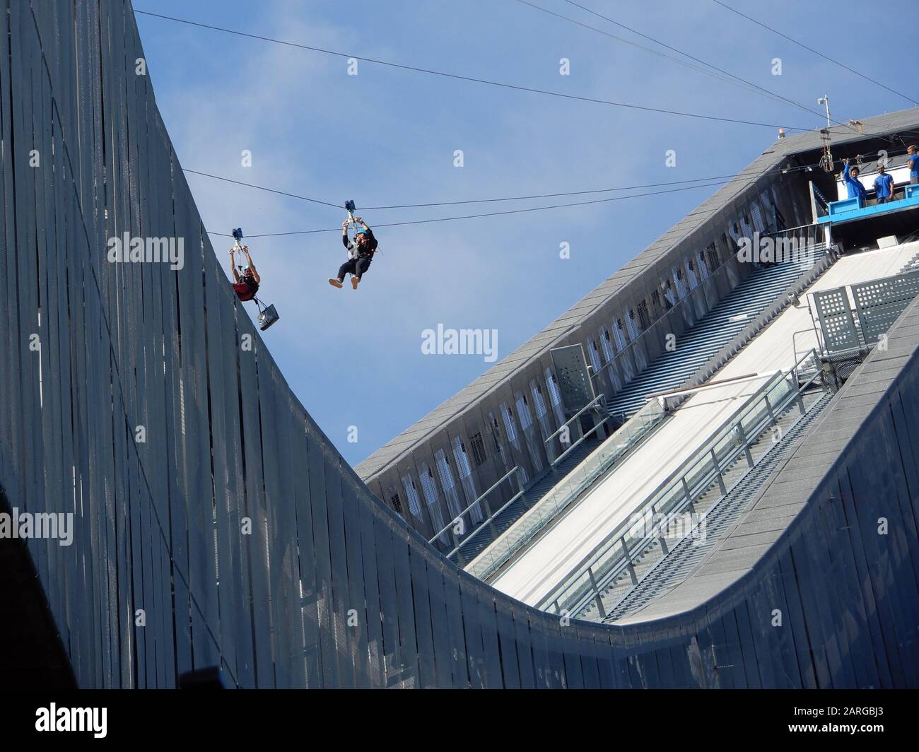 Olympic Ski Jump Used As Zipline In Summer Lillehammer Norway Stock Photo Alamy
