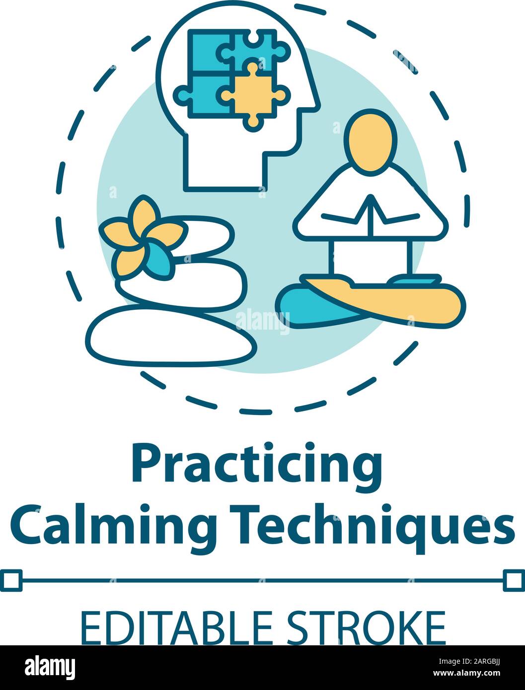 Practicing calming techniques concept icon. Relaxation and mental