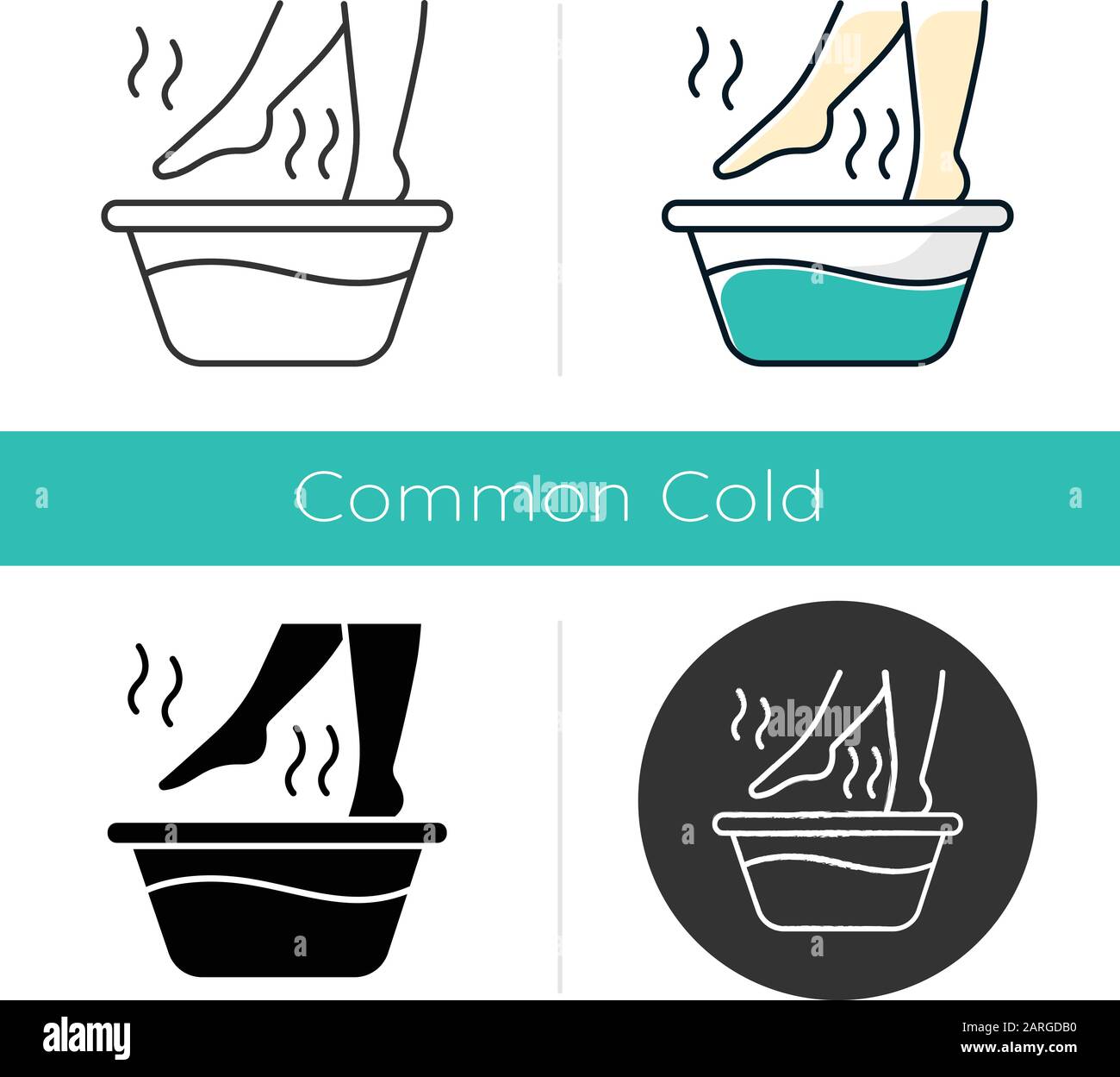 Foot bath icon. Leg in hot water. Spa treatment. Common cold treatment