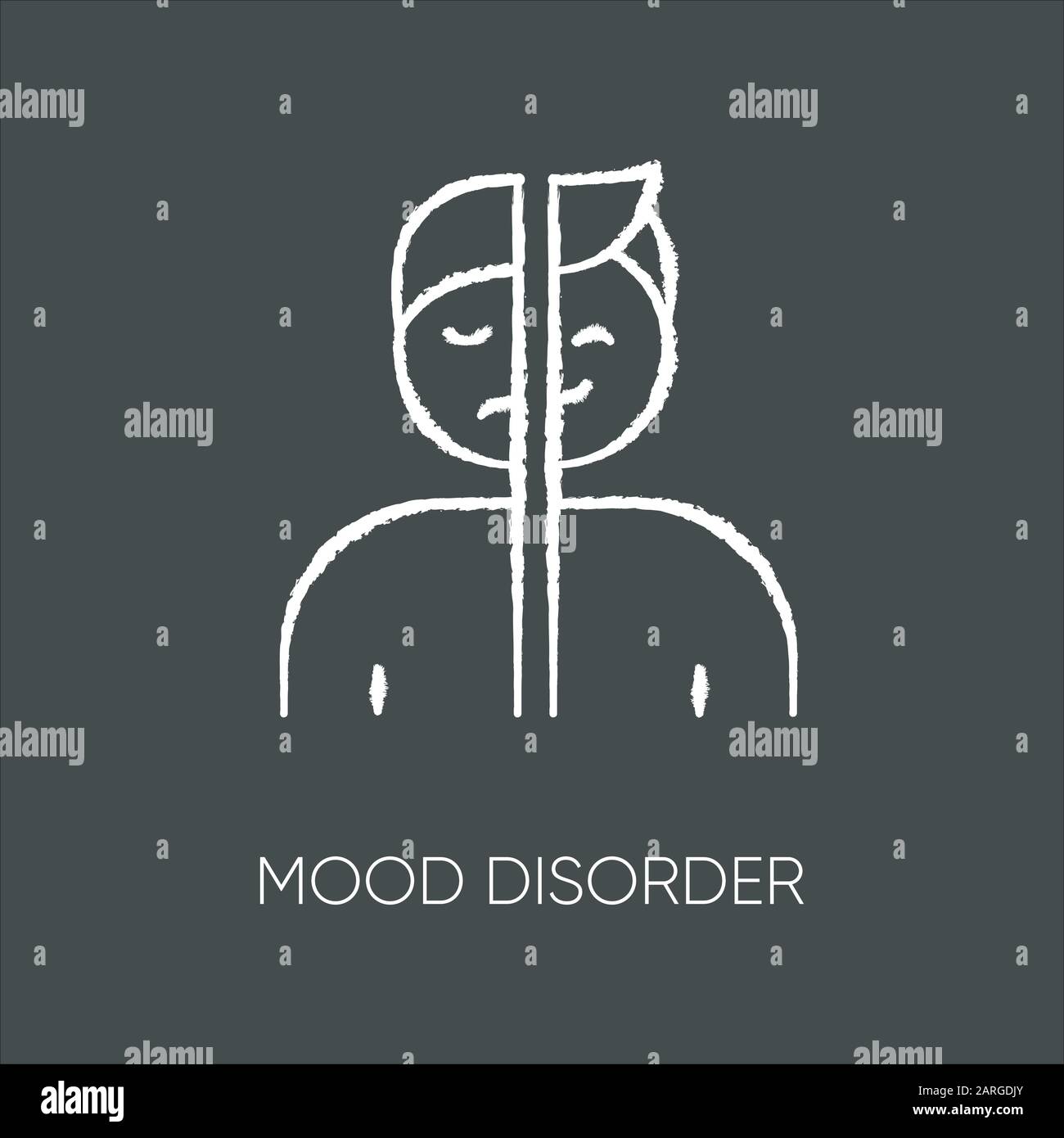 Mood disorder chalk icon. Manic and depressive episodes. Dysthymia, cyclothymia. Emotional swing. Happy and sad. Psychological problem. Mental health. Stock Vector