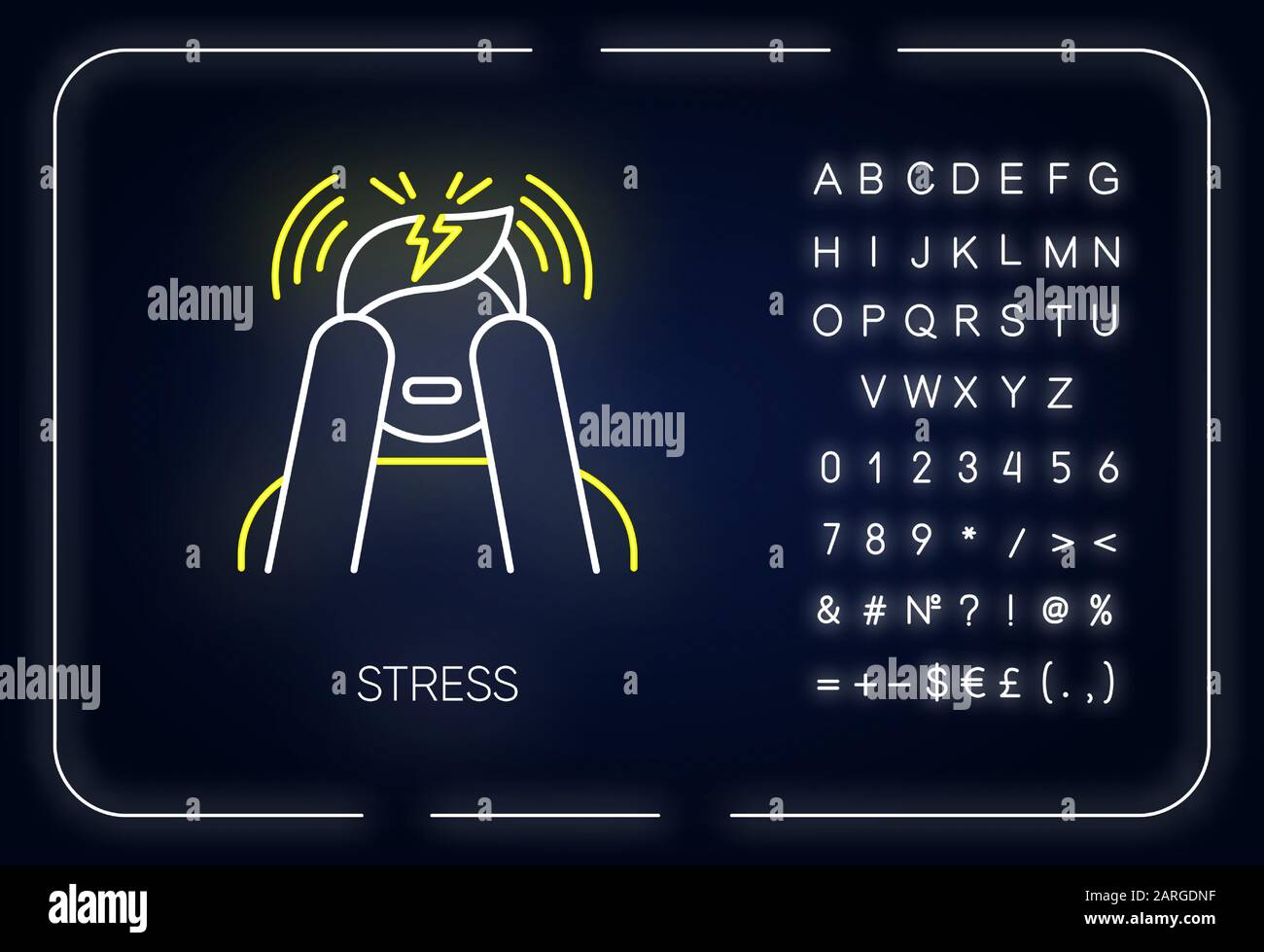 Stress neon light icon. Anxiety and panic attack. Emotional problem