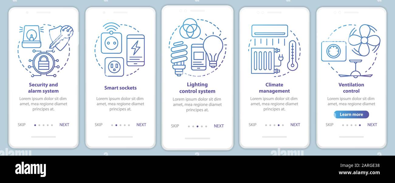 Smart house onboarding mobile app page screen vector template. Home ...