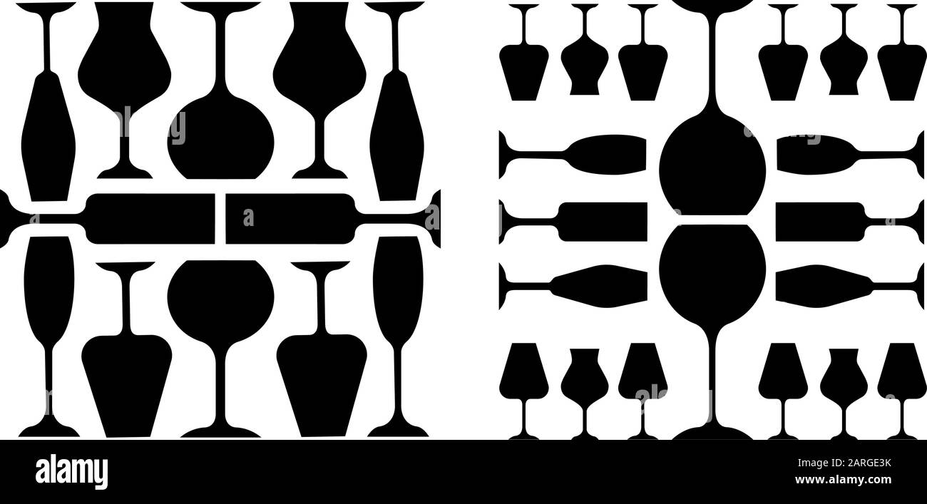 Wineglasses glyph icons set. Restaurant service. Alcohol bar. Port and madeira glasses. Alcoholic beverages glassware. Silhouette symbols. Vector isol Stock Vector