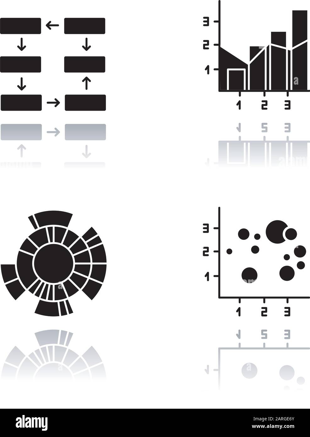 Chart and graph drop shadow black glyph icons set. Data connection and ...