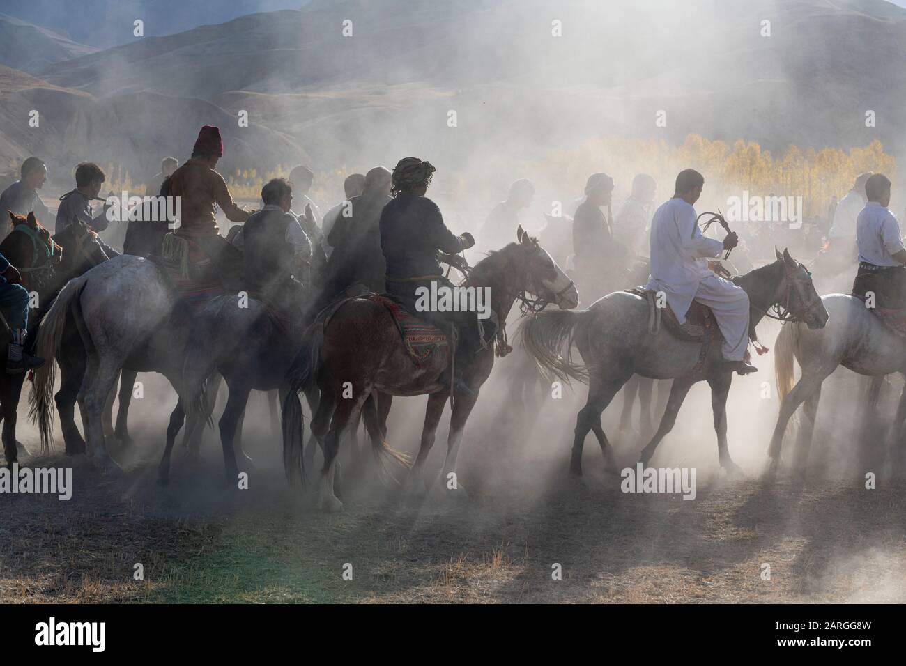 Men practising a traditional Buzkashi game, Yaklawang, Afghanistan, Asia Stock Photo