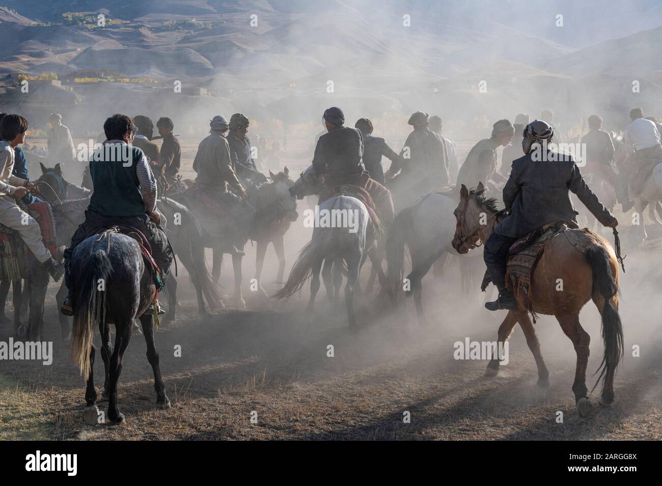 Men practising a traditional Buzkashi game, Yaklawang, Afghanistan, Asia Stock Photo