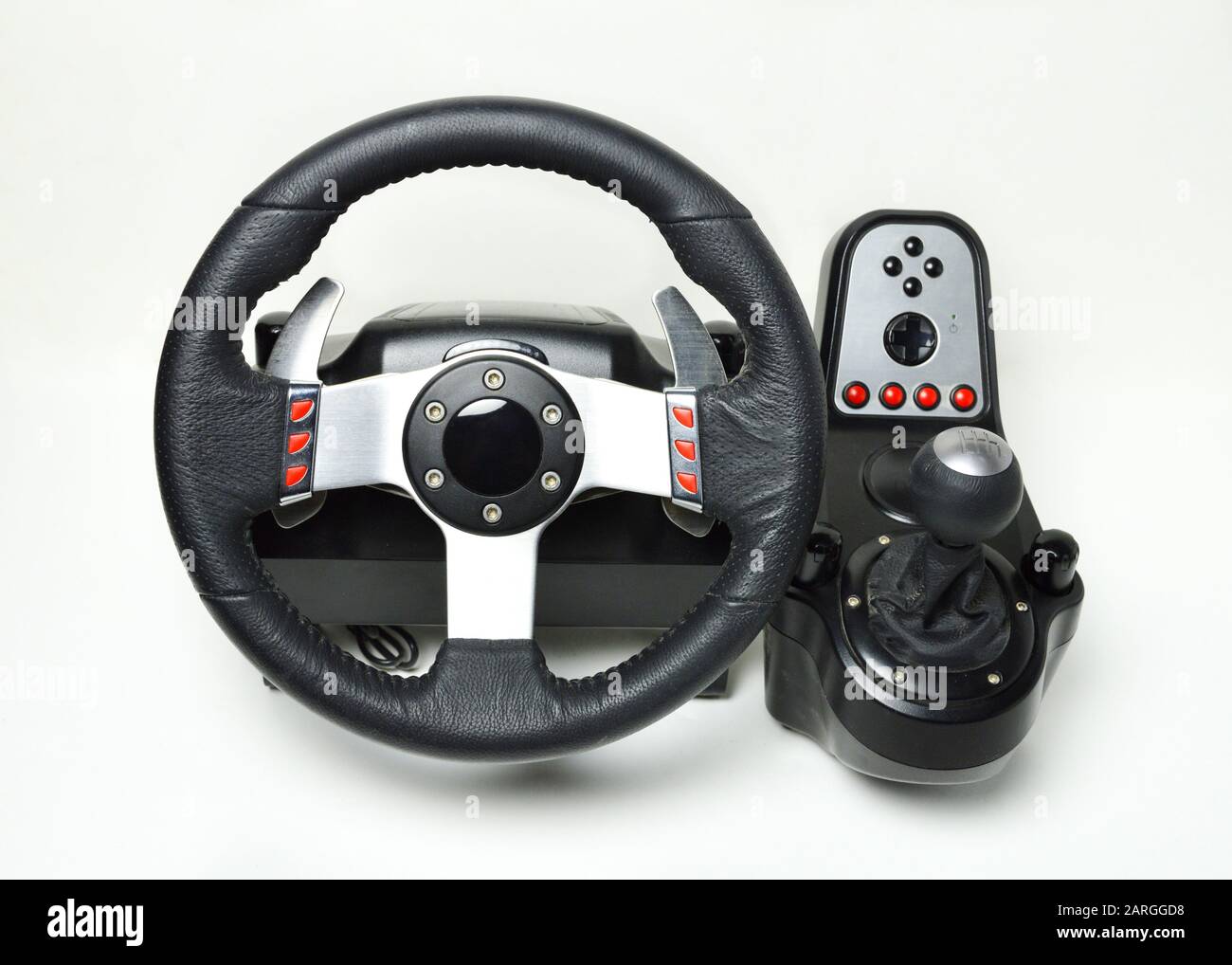 A racing wheel for the racing video games and racing simulators Stock