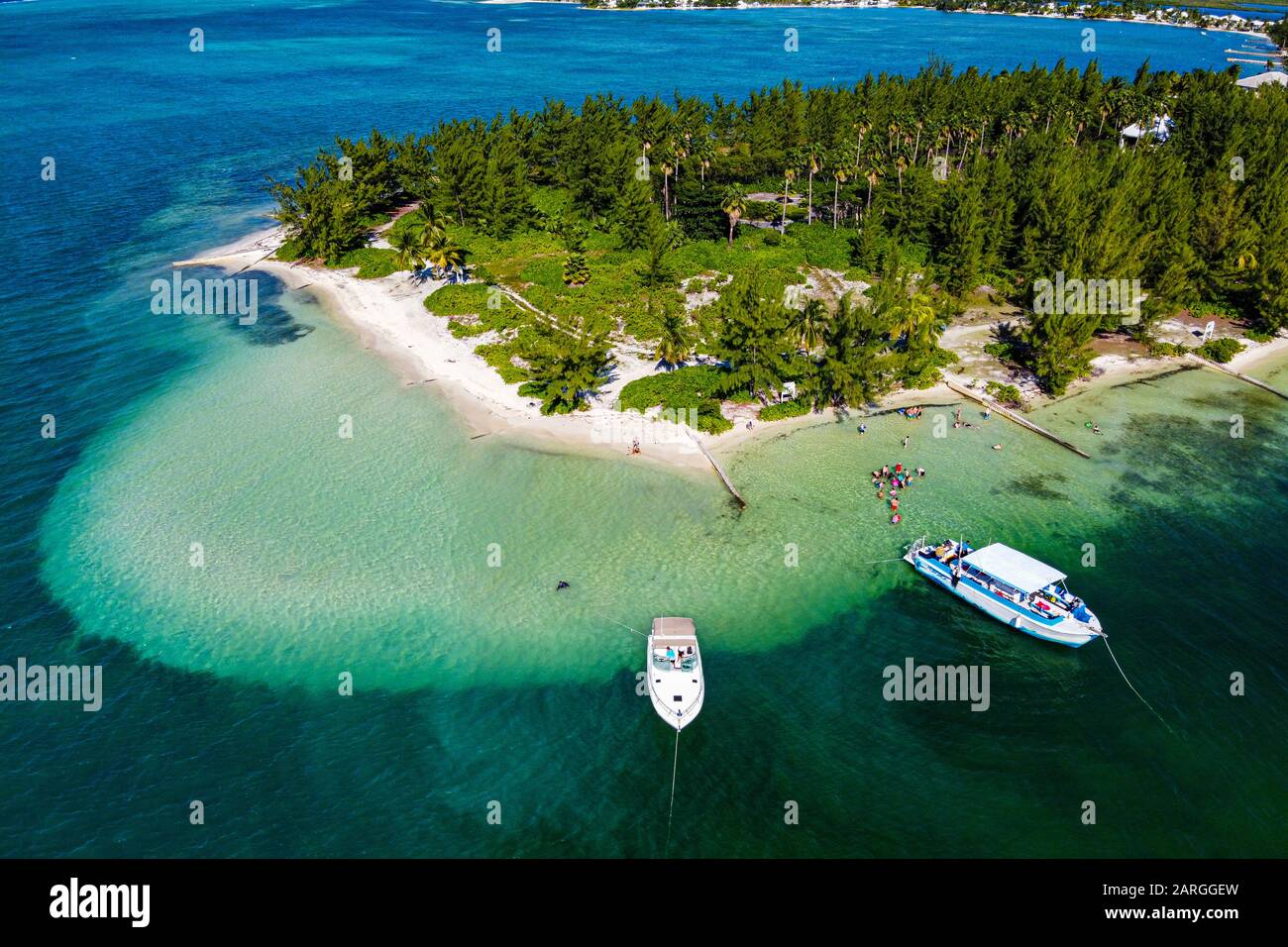 Aerial by drone of Starfish Point on Water Cay, Grand Cayman, Cayman