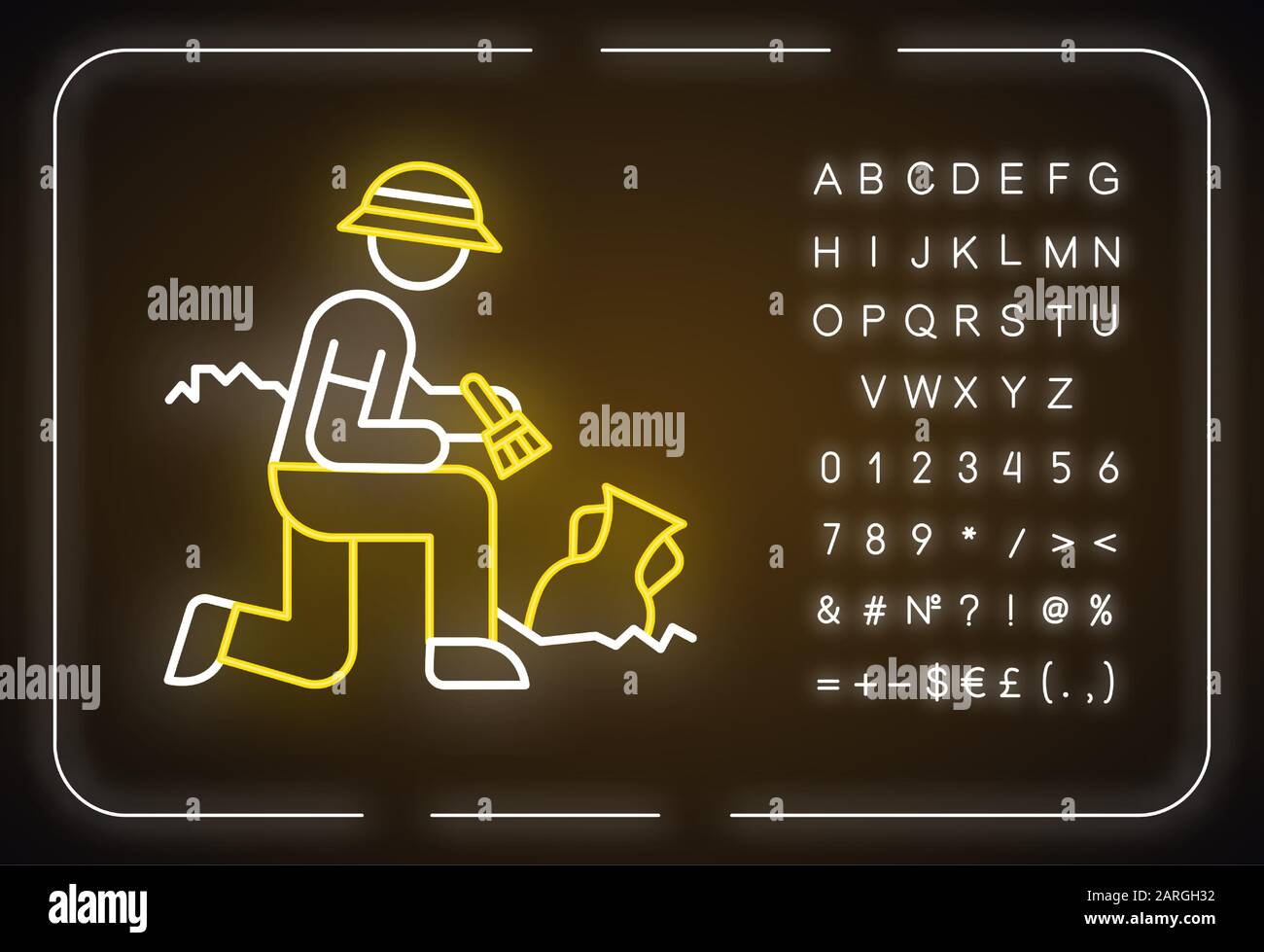 Excavation neon light icon. Archeologist. Researcher. Ancient culture ...