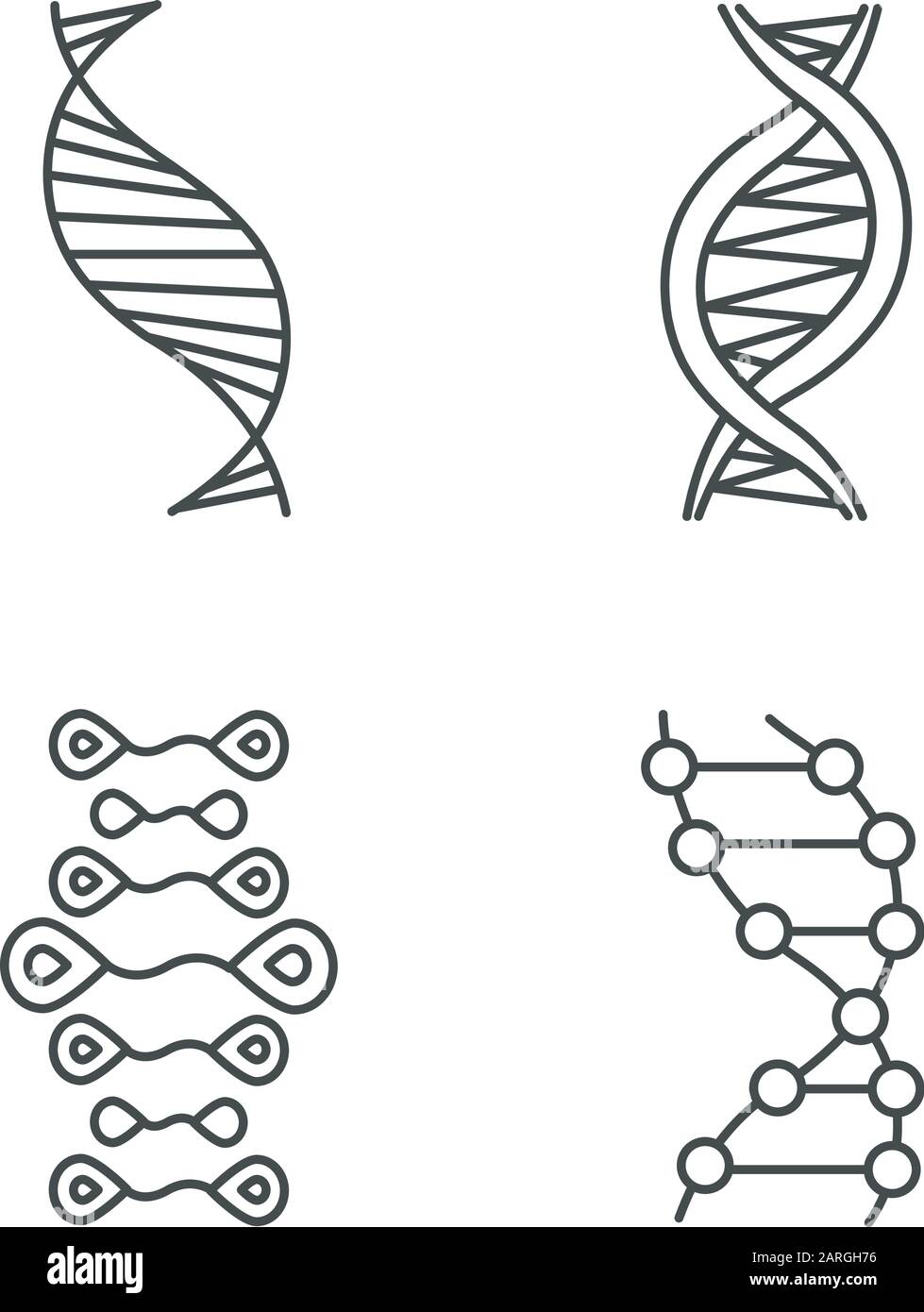 DNA strands linear icons set. Deoxyribonucleic, nucleic acid helix. Molecular biology. Genetic code. Genetics. Thin line contour symbols. Isolated vec Stock Vector