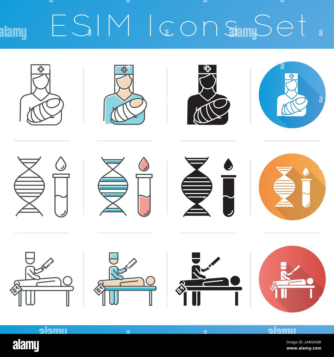 Medical procedures color icons set. Leg prosthetics. Ultrasound diagnostic.  Pregnancy care and pediatrics. Homeopathy. Blood test. Brain scan. Stitchi  Stock Vector Image & Art - Alamy