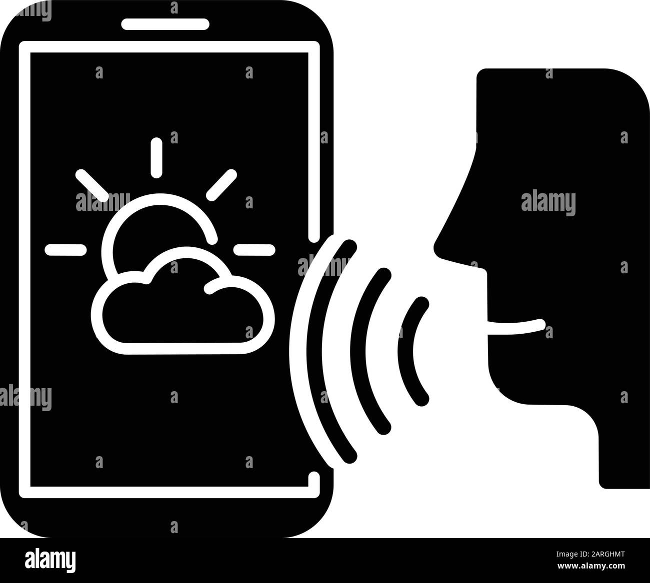 Editie Grote hoeveelheid toekomst Weather forecast voice search glyph icon. Smartphone sound command idea.  Meteorology app, mobile application. Audio request. Silhouette symbol.  Negati Stock Vector Image & Art - Alamy