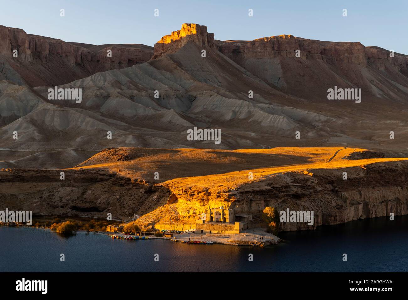 Sunset over the deep blue lakes of the Band-E-Amir National Park, Afghanistan, Asia Stock Photo