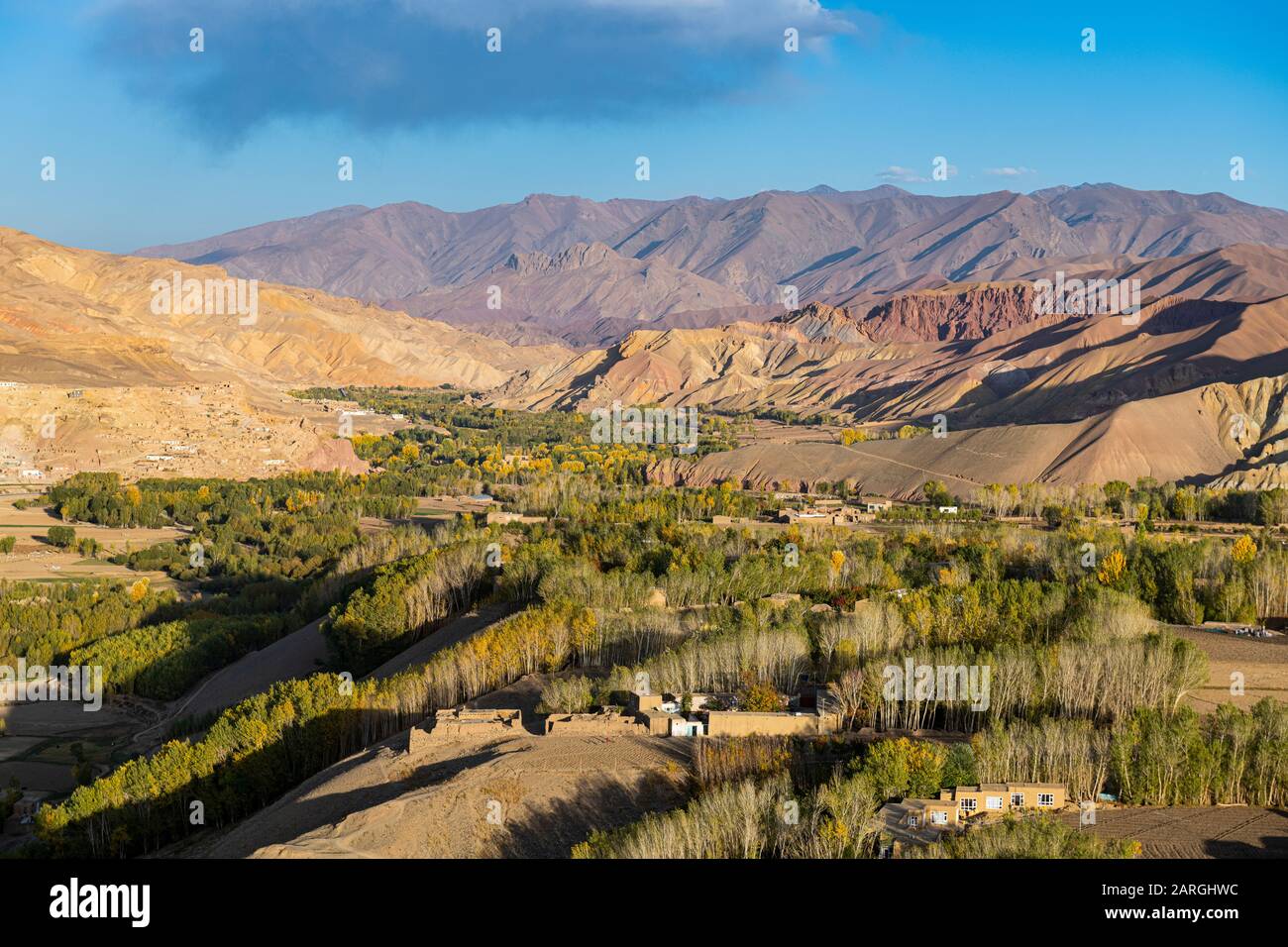 View by drone over Bamyan, Shahr-e Gholghola (City of Screams) ruins, Bamyan, Afghanistan, Asia Stock Photo