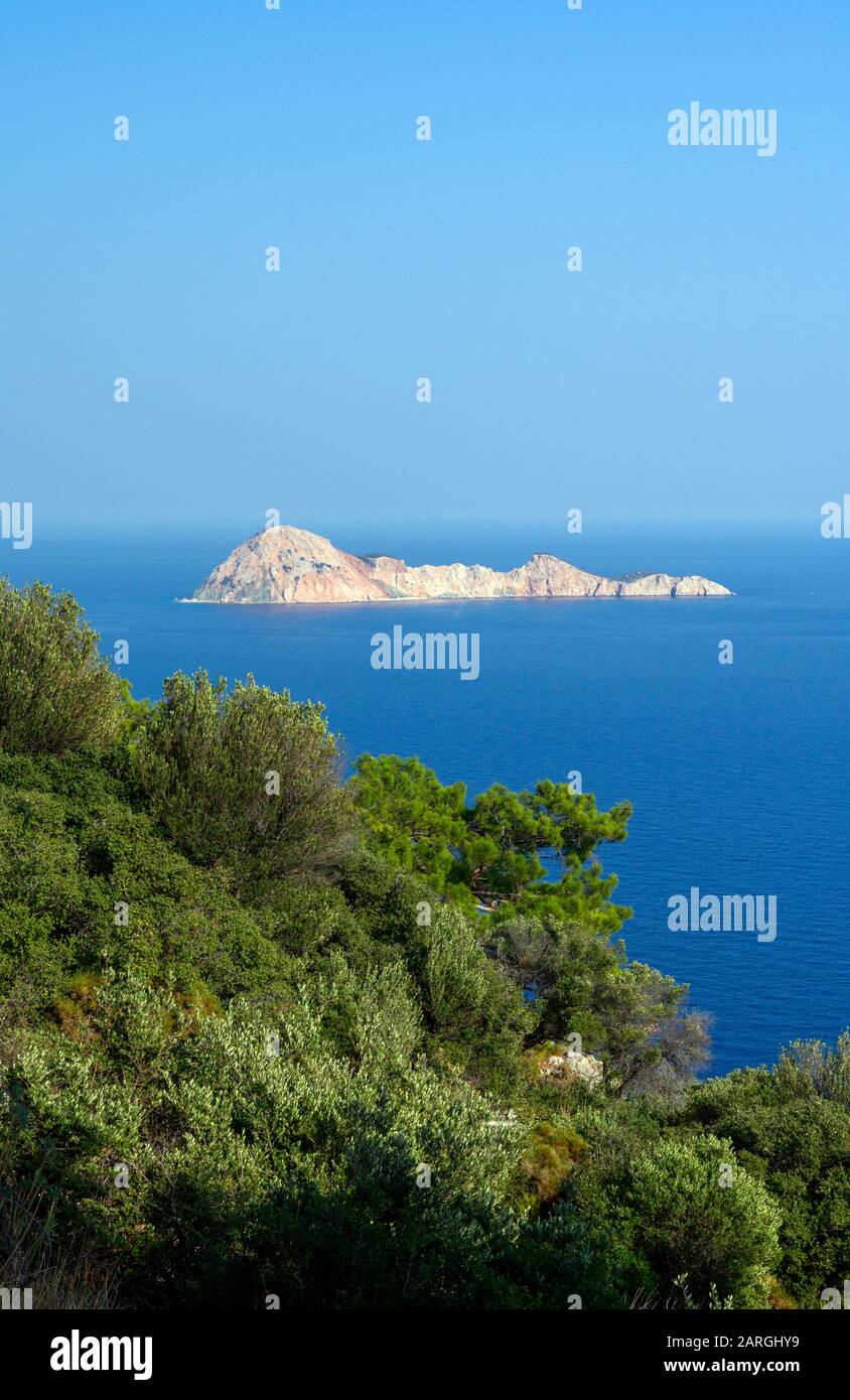 Asien, Türkei, Provinz Antalya, Kumluca, Kap Gelidonya, Adrasan Suluada vor dem Kap Gelidonya östlich Stock Photo
