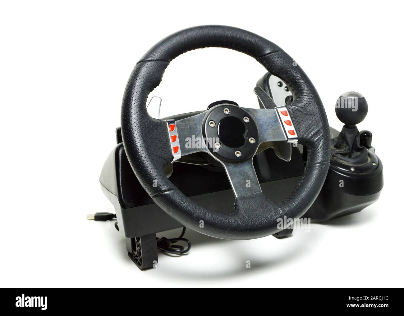 A racing wheel for the racing video games and racing simulators Stock Photo