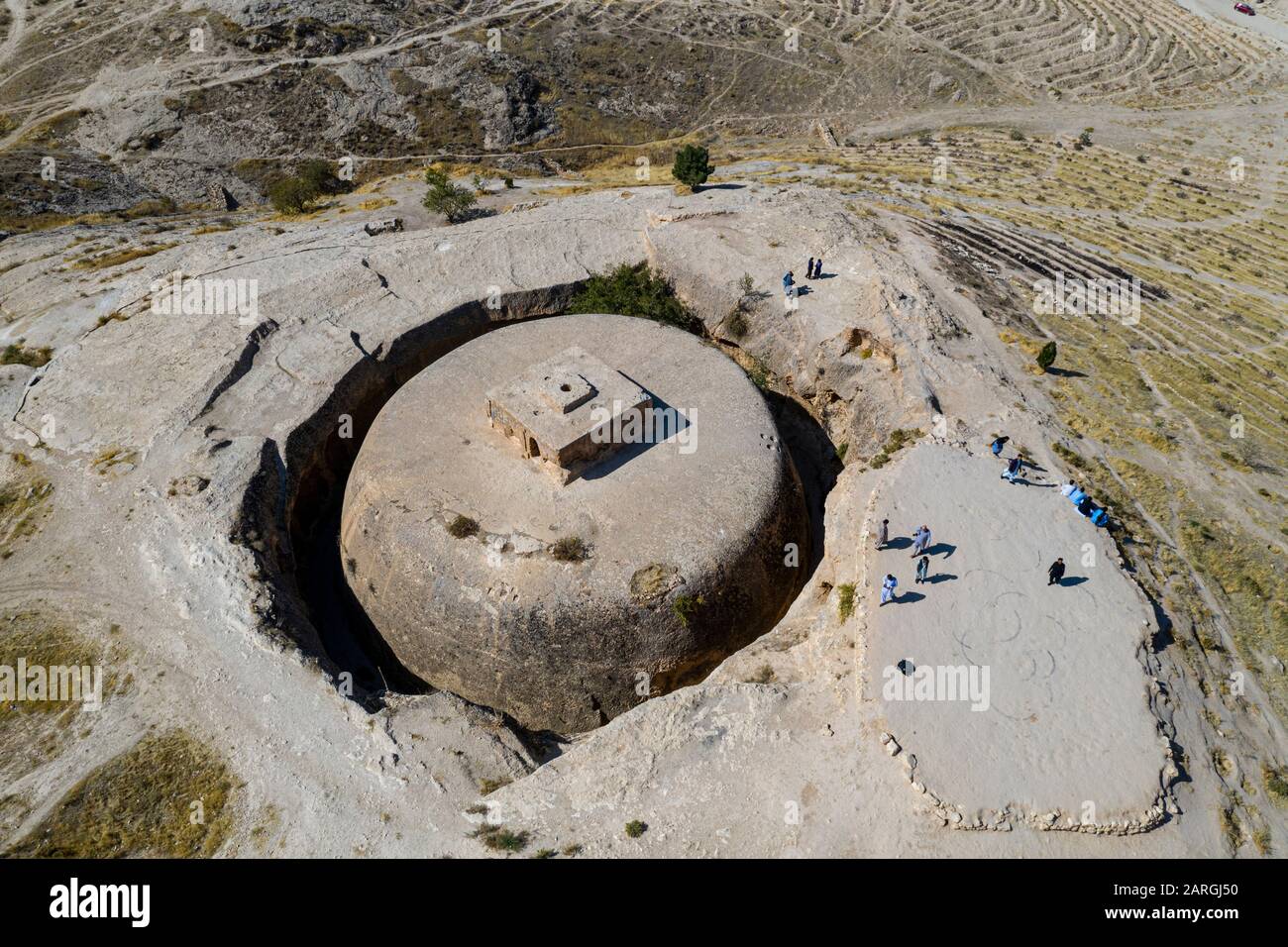 Aerial of the Takht-e Rostam stupa monastery complex, Afghanistan, Asia Stock Photo
