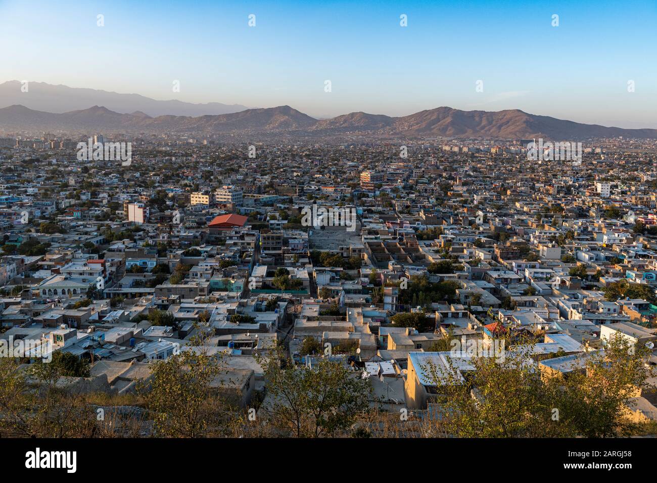 View over Kabul at sunset, Afghanistan, Asia Stock Photo