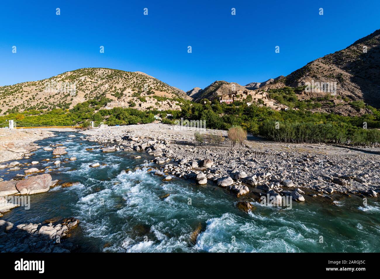 Panjshir River flowing through the Panjshir Valley, Afghanistan, Asia Stock Photo