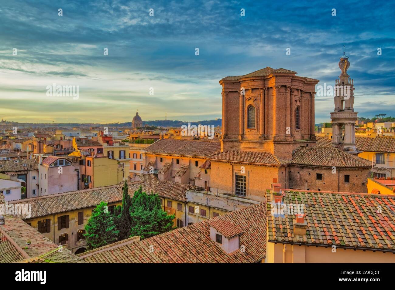 Rooftops landscape panorama with low-rise buildings and Basilica di ...
