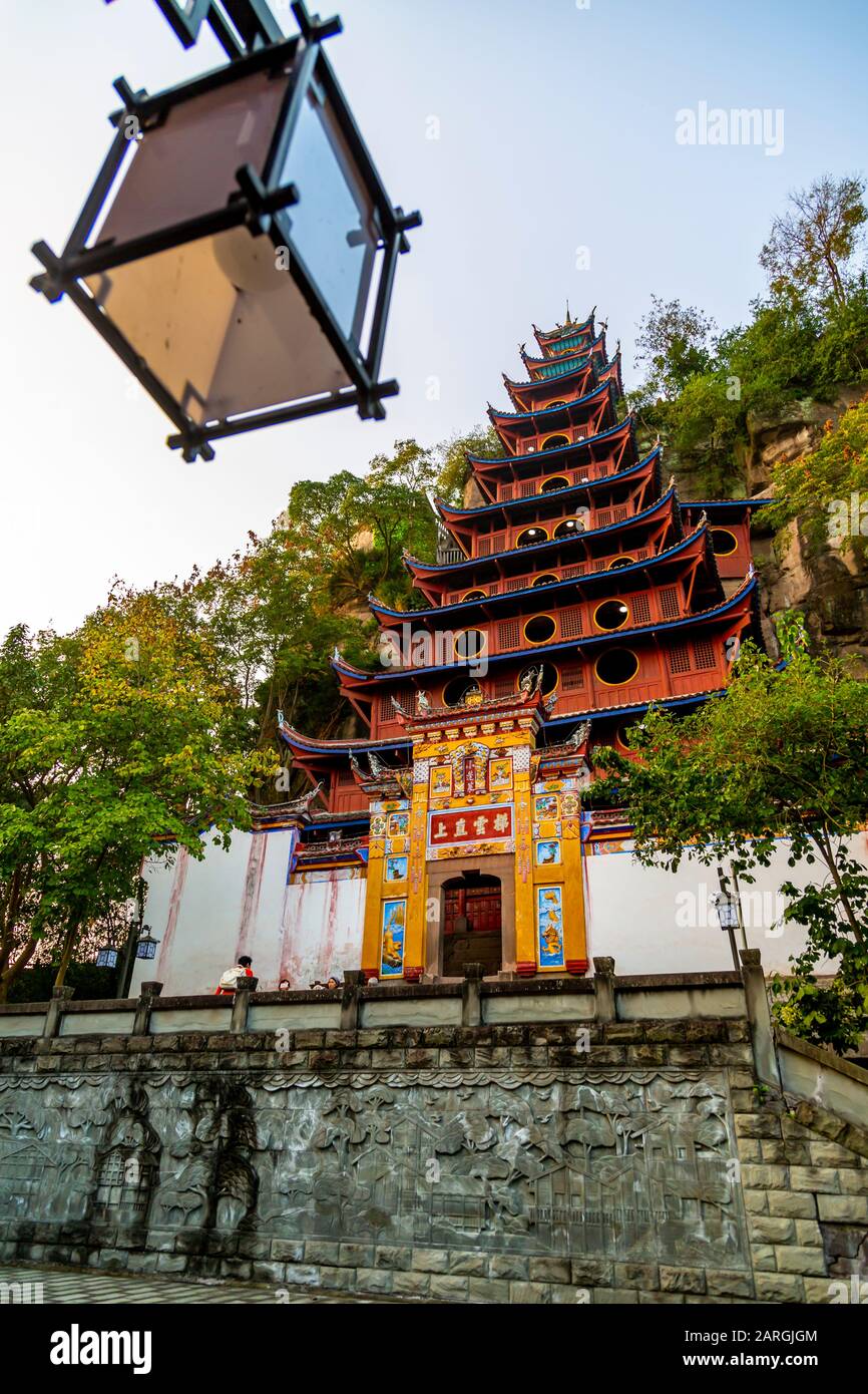 View of Shi Baozhai Pagoda on Yangtze River near Wanzhou, Chongqing, People's Republic of China, Asia Stock Photo