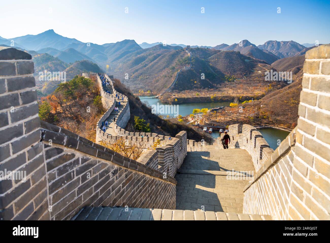 View of Great Wall of China at Huanghua Cheng (Yellow Flower), UNESCO World Heritage Site, Xishulyu, Jiuduhe Zhen, Huairou, People's Republic of China Stock Photo