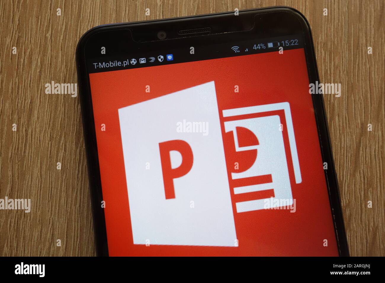 Microsoft PowerPoint logo displayed on a modern smartphone Stock Photo