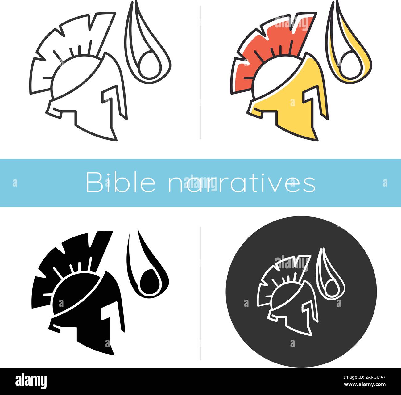 David and Goliath Bible story icon. Legendary giant warrior helmet. Religious legend. Holy book scene plot. Biblical narrative. Glyph, chalk, linear a Stock Vector