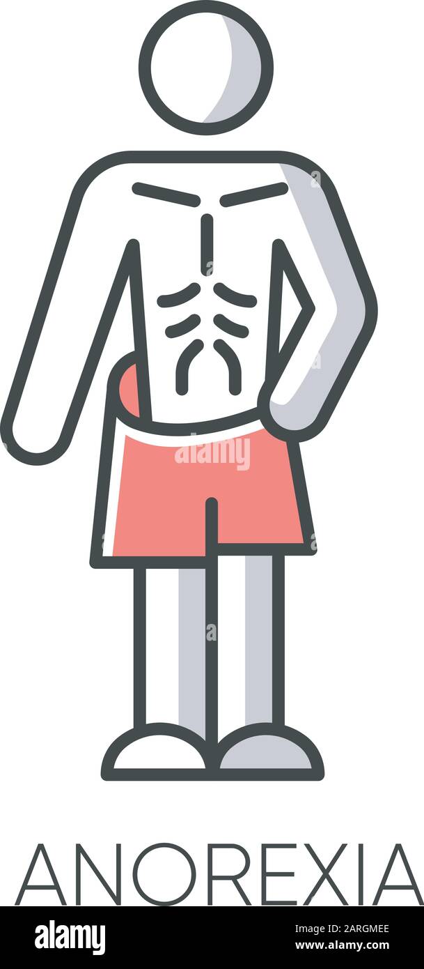 Anorexia color icon. Eating disorder. Underweight body mass. Anxiety
