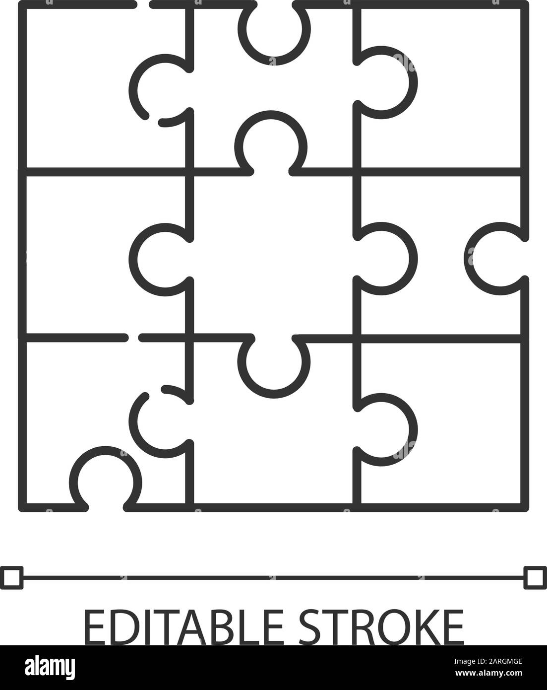 Jigsaw puzzle linear icon. Tiling, assembly game. Interlocking pieces
