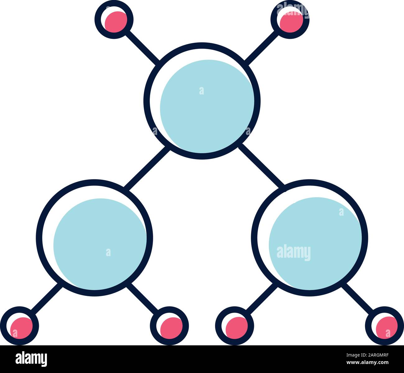 Blue and red molecule color icon. Multicolored crystal structure