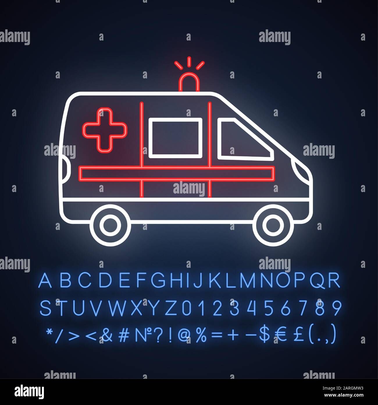 Emergency medical care neon light icon. Ambulance. First aid. Accident