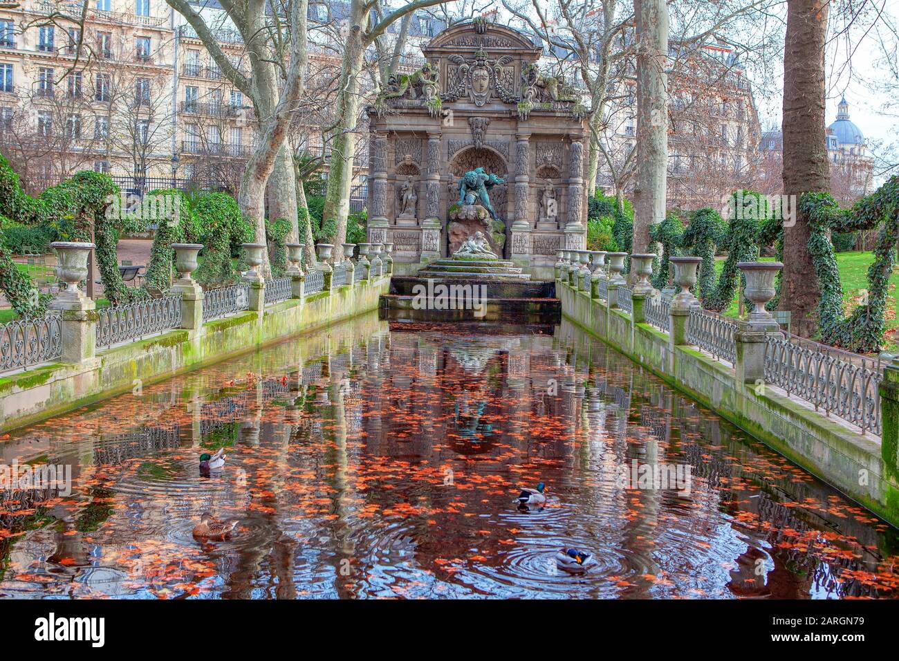 Marie De Medicis Fountain in Luxembourg Gardens in Paris Stock Photo