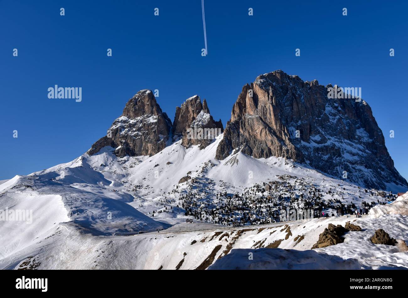 The Sasso Lungo massif seen from Passo Sella Stock Photo - Alamy