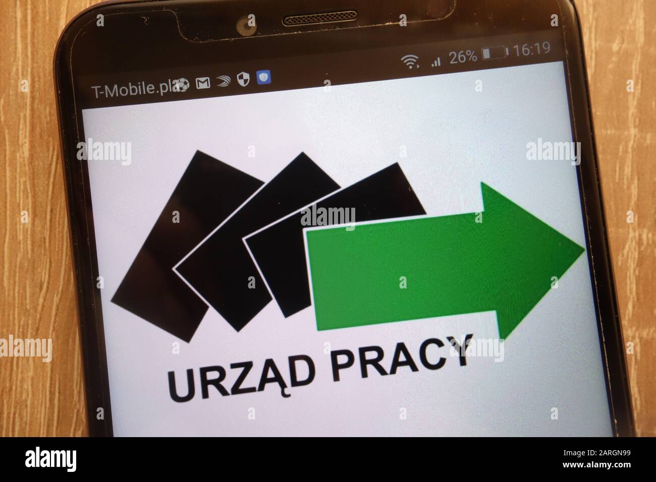 Urzad Pracy logo displayed on a modern smartphone Stock Photo