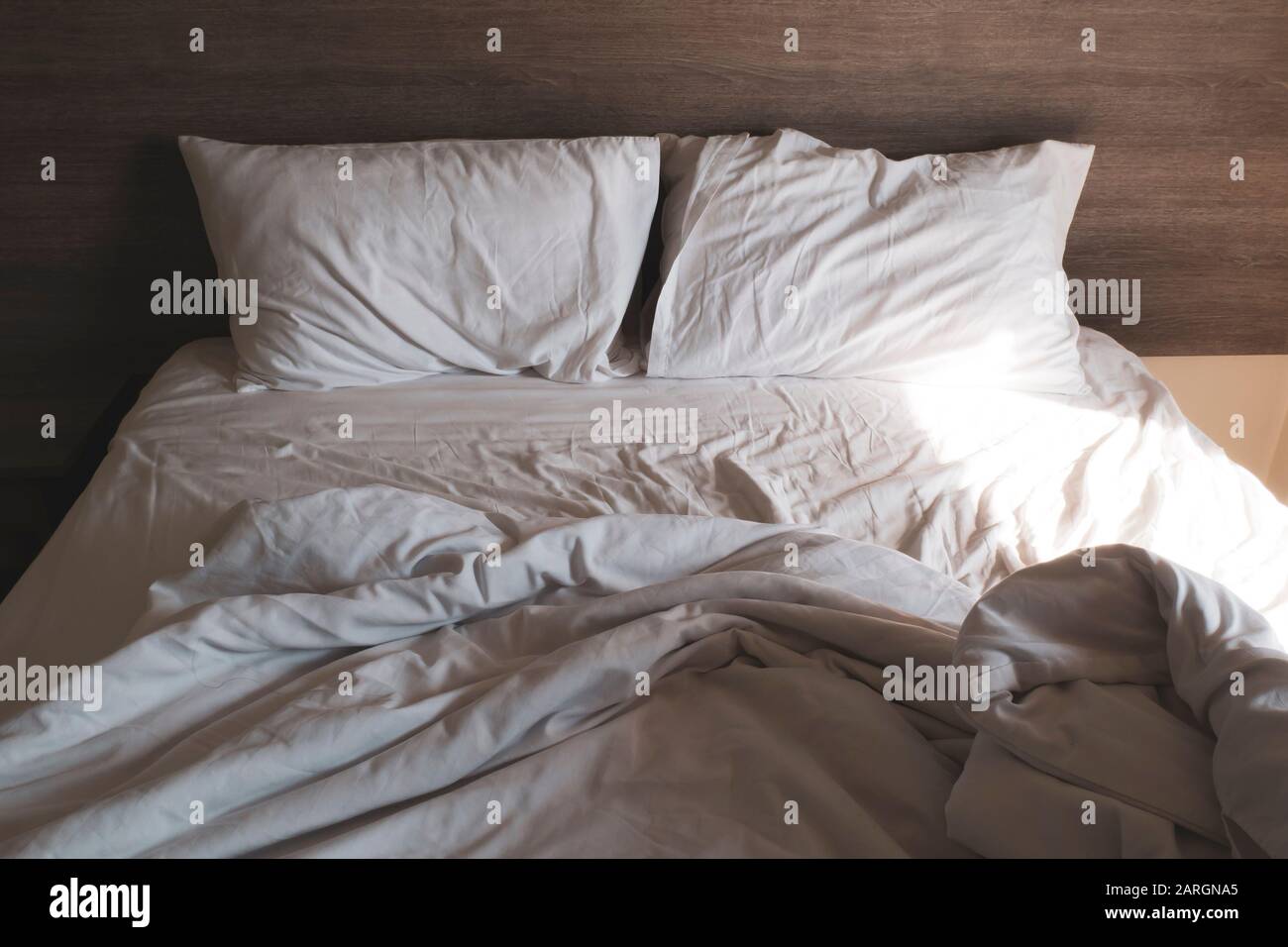 Messy Comfy White Bed Sheets And Pillow Life On Holiday Untidy