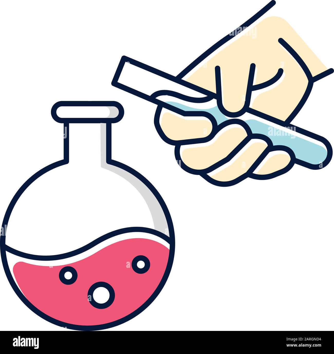 Red liquid flask and blue test tube color icons set. Organic chemistry
