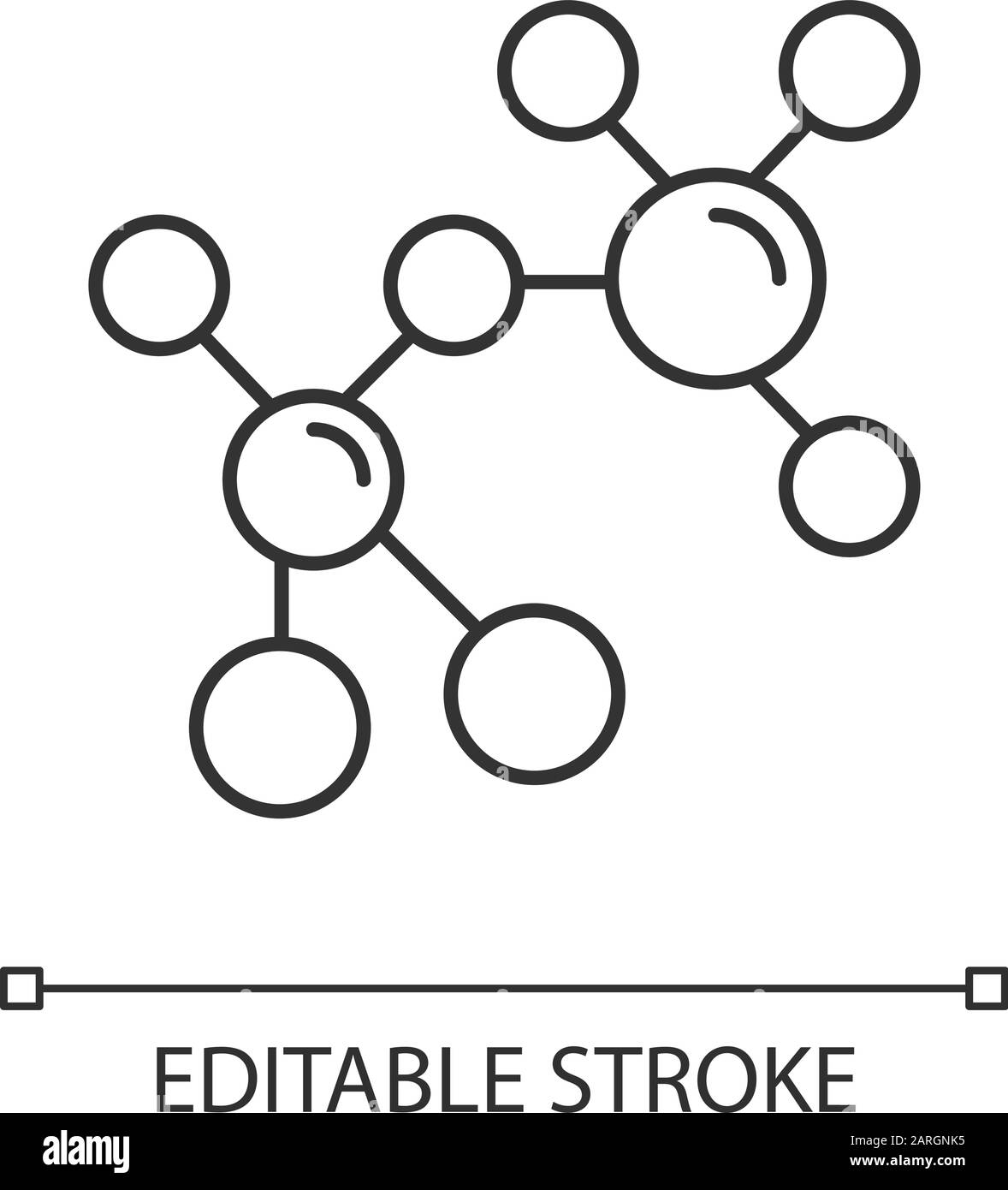 Atom modeling inear icon. Crystal structure. Molecular ball and stick model. Organic chemistry