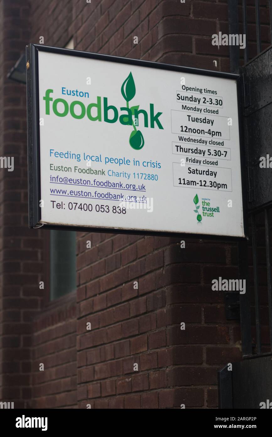 The trussel trust, Euston food bank sign Stock Photo