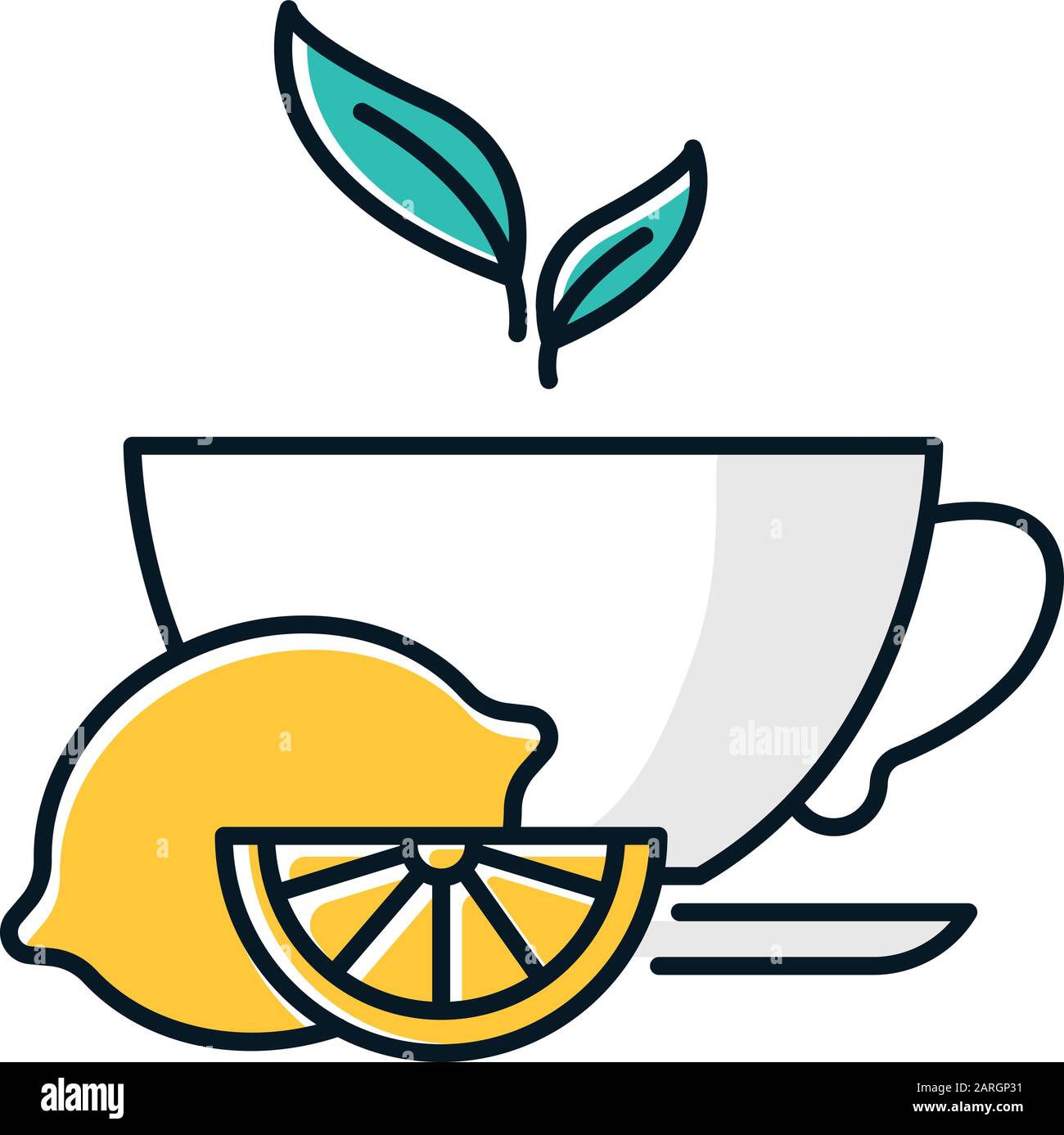 Lemon tea color icon. Common cold aid. Flu virus, influenza infection