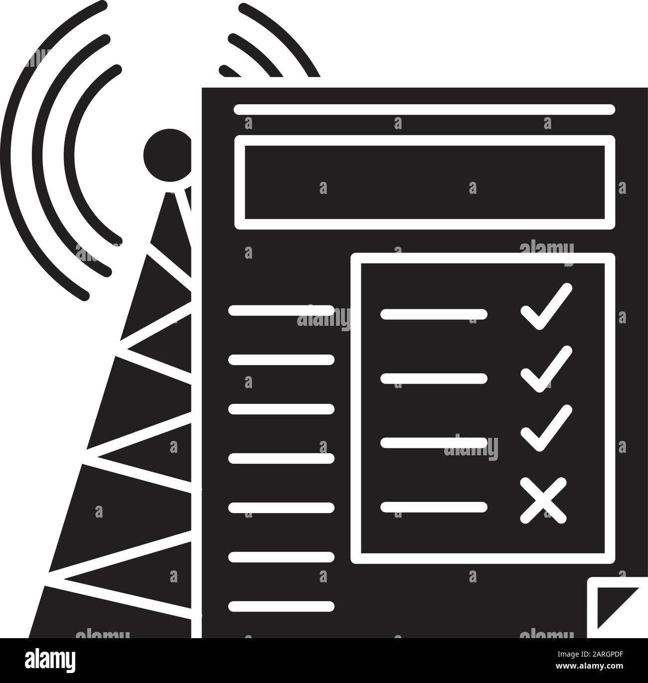 Service quality survey glyph icon. Internet connection poll. Research. Consumer review. Customer satisfaction. User feedback. Silhouette symbol. Negat Stock Vector