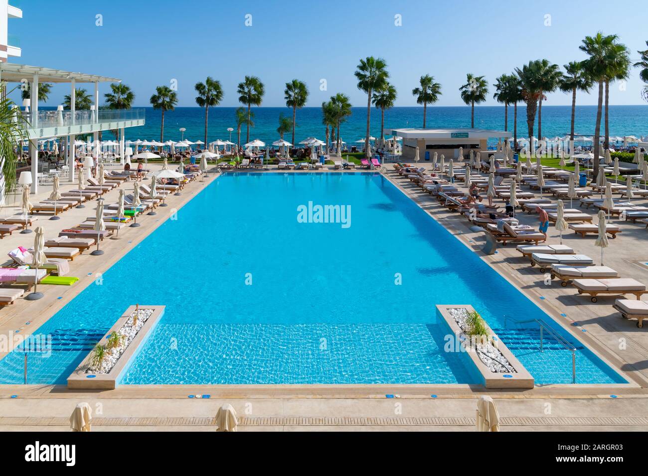 Protaras, Cyprus Oct 12. 2019. outdoor swimming pool in Constantinos
