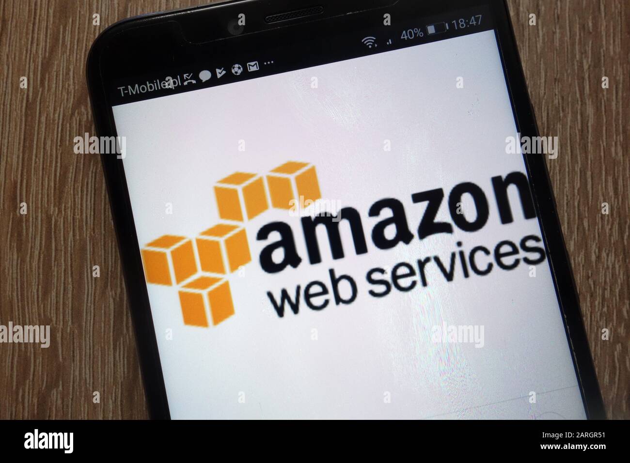 Amazon Web Services logo displayed on a modern smartphone Stock Photo